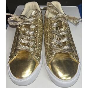 Gold Sequin Bling Sparkle Sneakers Lace Up Glitter Sparkly Shoes NEW Size 6 / 37